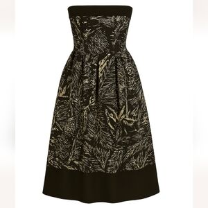 Vintage Cotton Texture Black White Strapless Party Cocktail Glam Dress